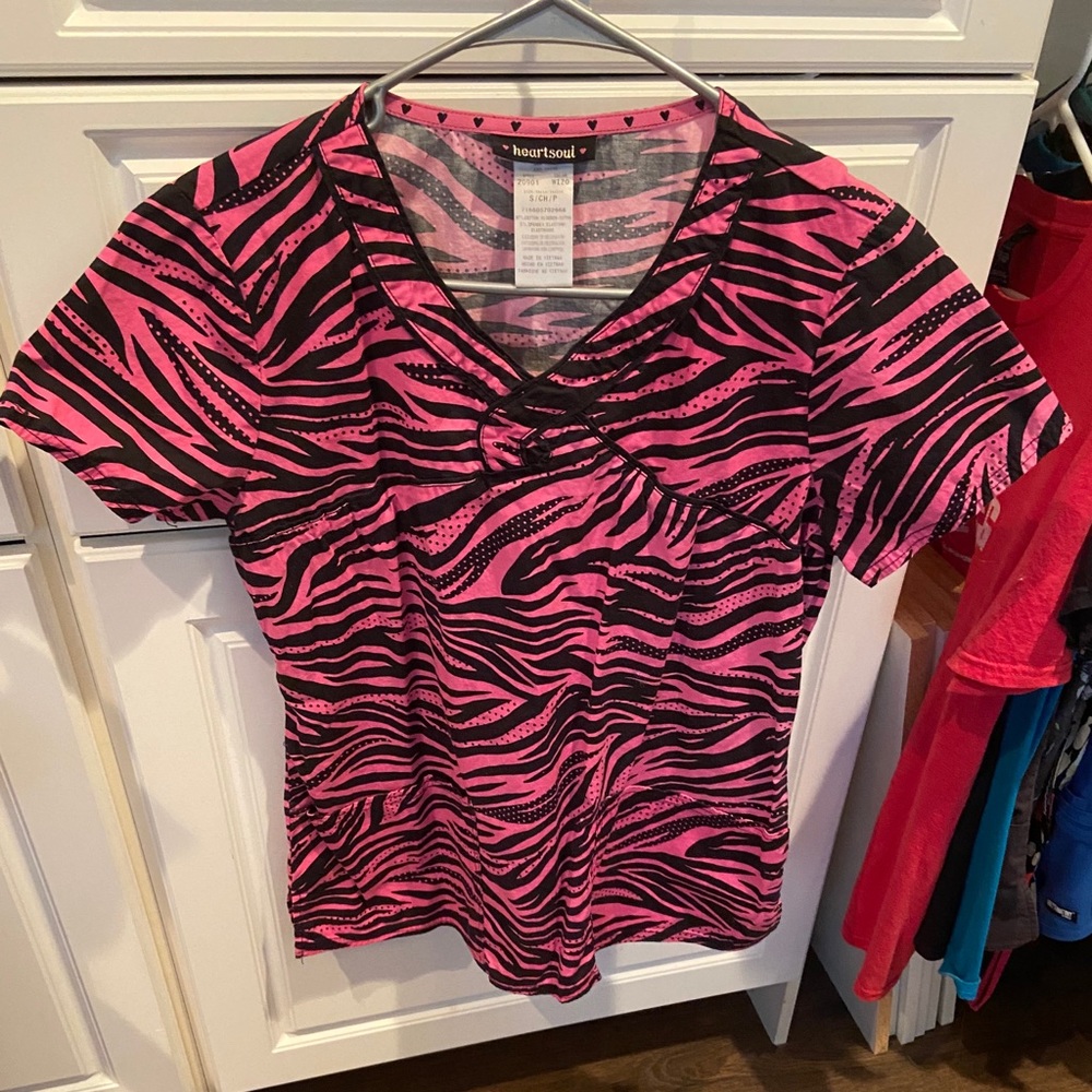 Heart and Soul Scrub Top Medium PINK ZEBRA